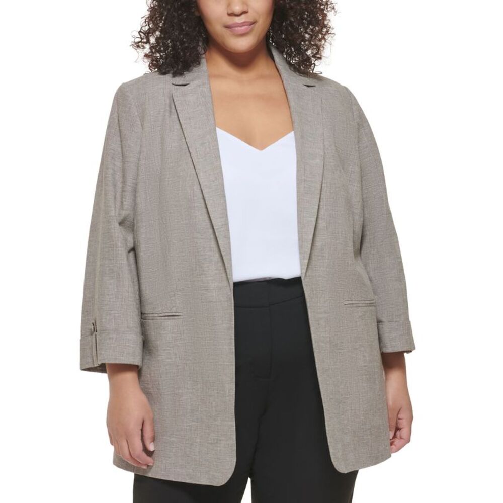 Calvin Klein Plus Size Linen Glen Plaid Blazer